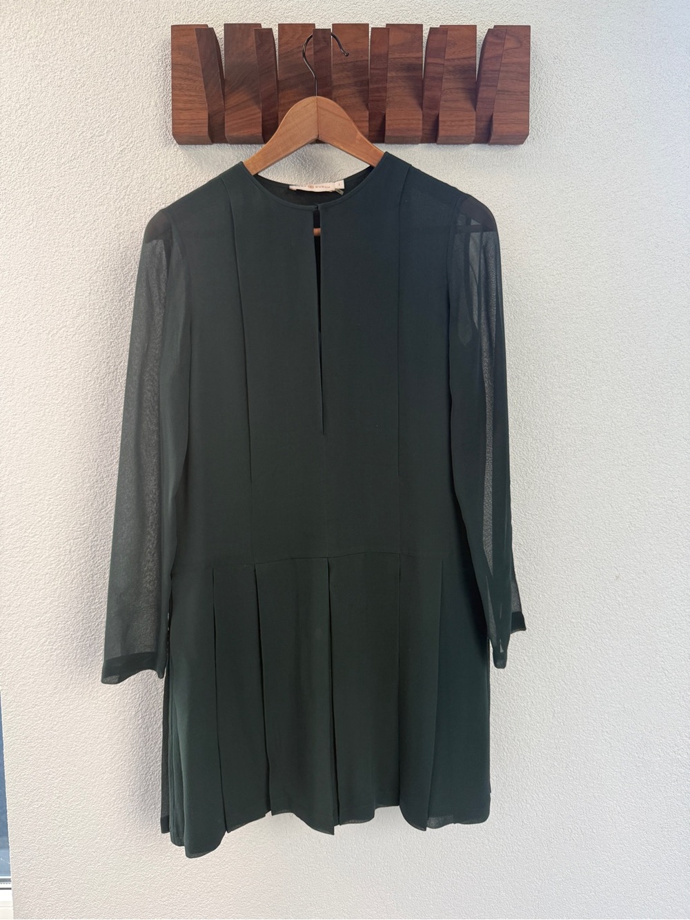 Tory Burch Forest Green 100% Silk Pleated Drop-Waist Dress, Size 2